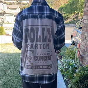 Dolly Parton Upcycled Flannel Shirt Unisex Size Large L